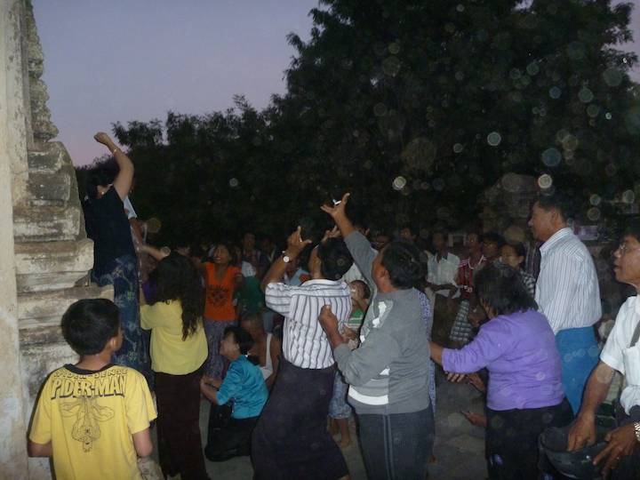 As part of the &ldquo;full moon festivities&rdquo; people were giving away money. Anything from 200 kyat to 10,000 kyat.  And it was thorn by the handful to the gathered throng.